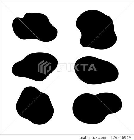 Round Ink Blob. Soft black circular shape with brushy texture edges and gentle flow suited for decorative abstract compositions. 126216949