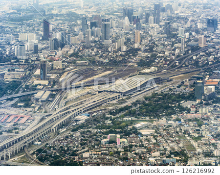 Aerial view of Bangkok, Thailand - Around Krungthep Apiwat Central Station / Bangkok, Thailand Aerial view of Bangkok, Thailand - Around Krungthep Apiwat Central Station / Bangkok, Thailand 126216992