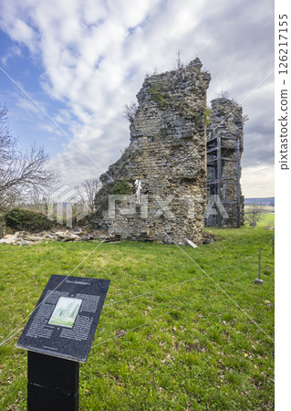 Ruins of Charlemagne Tower standing in Chateau Chalon, Jura, Bourgogne Franche Comte, France Ruins of Charlemagne Tower standing in Chateau Chalon, Jura, Bourgogne Franche Comte, France 126217155