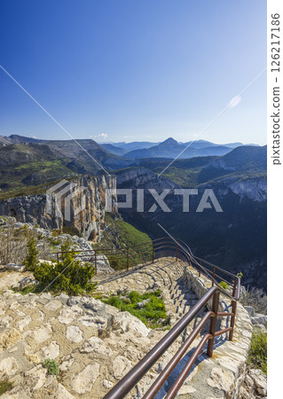 Stone stairs descending into the Gorges du Verdon in France 126217186