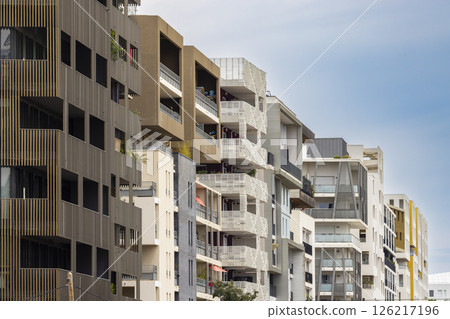 Modern apartment buildings with balconies in Montpellier, France 126217196