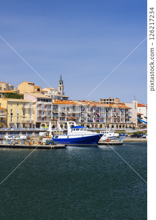 Fishing boats mooring in Sete, a port city in the South of France, Occitanie region 126217234