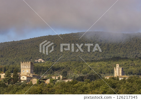 Medieval towers rising above the Tuscan countryside near Siena, Italy Medieval towers rising above the Tuscan countryside near Siena, Italy 126217345
