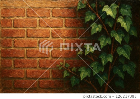 Brick wall, ivy, oil painting 126217395