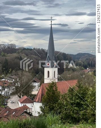 Gothic Catholic Church Among Hills in Reischach. Gothic Catholic Church Among Hills in Reischach. 126217415