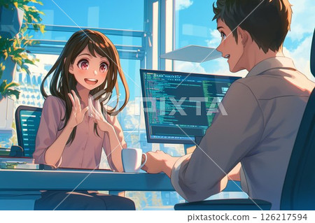 A female engineer explaining a program with gestures_Illustration 2 126217594