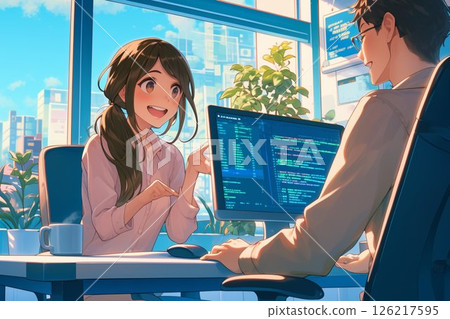 A female engineer explaining a program with gestures_Illustration 3 A female engineer explaining a program with gestures_Illustration 3 126217595