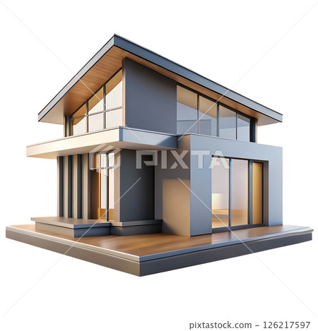 Stylish contemporary house with sleek modern architecture and large glass windows, 3d rendered illustration 126217597