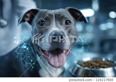 Joyful pitbull enjoying a bright moment of connection and care 126217660
