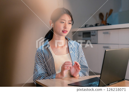 Young business people having a remote meeting late at night 126218071