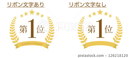 以月桂花環、星星和絲帶帶來表示第一名的插圖，以顯示顧客滿意度、受歡迎程度、銷售量、銷售量等的排名。 126218120