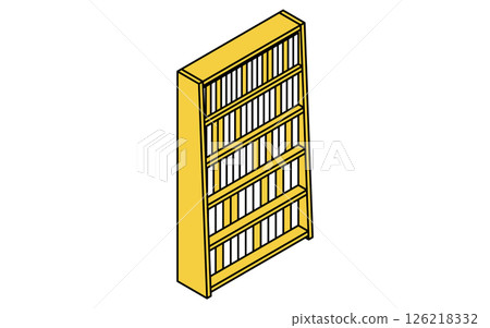 A simple and cute isometric line drawing illustration of a tall bookshelf in a library or reference room A simple and cute isometric line drawing illustration of a tall bookshelf in a library or reference room 126218332