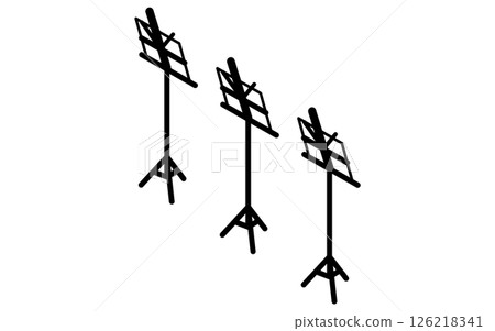 三個排成一排的樂譜架的簡單可愛的等距線描插圖 126218341