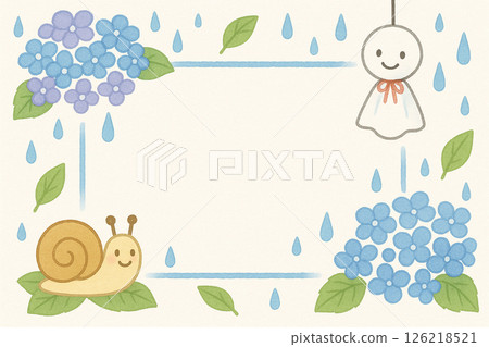 雨季雨和繡球花的可愛框架 雨季雨和繡球花的可愛框架 126218521