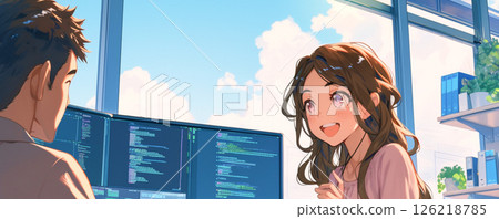 A female engineer happily talking about a program_Illustration 3 A female engineer happily talking about a program_Illustration 3 126218785