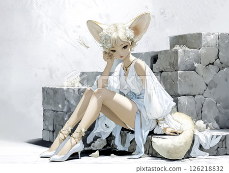 Illustration material of a fennec fairy relaxing in a room 126218832
