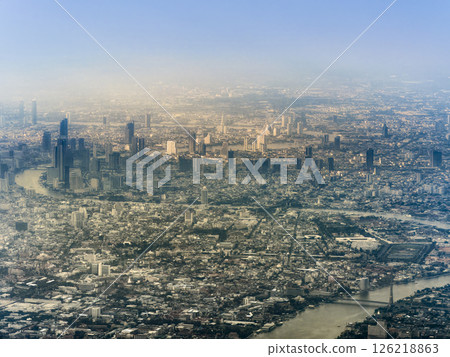 Meandering Chao Phraya River & Bangkok aerial view Rattanakosin to Thonburi Bangkok from sky 126218863