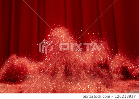 Abstract red glittering image evoked feelings of joy celebration. Background of red Sand powder glitter shimmered with golden sparkle, creating sparkling bokeh element wallpaper 126218937