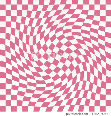 Checkerboard background, twisted and distorted vector texture in trendy style. Swirls, swirl patterns. Aesthetics. Vector illustration 126219045