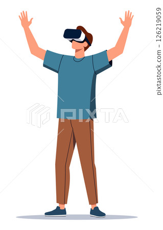 Man Using VR Headset Interacting in Virtual Environment Isolated on White Man Using VR Headset Interacting in Virtual Environment Isolated on White 126219059