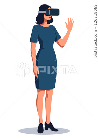 Woman Wearing VR Headset Interacting with Virtual Interface Isolated Woman Wearing VR Headset Interacting with Virtual Interface Isolated 126219065
