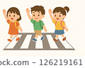 Children crossing the street with their hands up 126219161