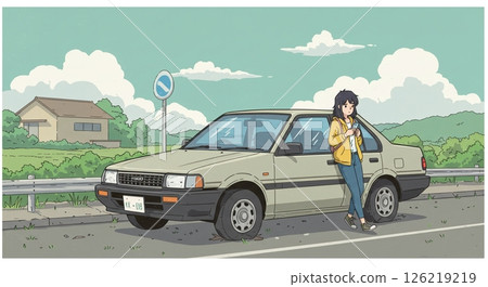 開車休息：女人靠在車上 126219219