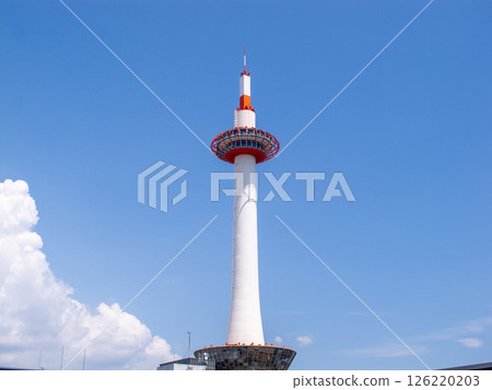 Kyoto Tower, a landmark of Kyoto, and the clear autumn sky 126220203