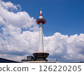 Kyoto Tower, a landmark of Kyoto, and the clear autumn sky 126220205