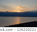 View of Lake Biwa with an orange sunrise 126220221