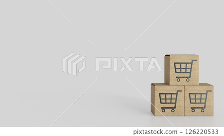The Card Board and Shopping cart icon for Marketing concept 3d Rendering. 126220533