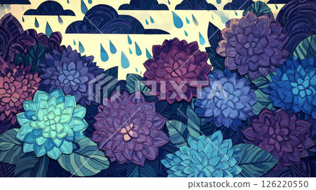 雨天和五彩繽紛的繡球花風景 126220550