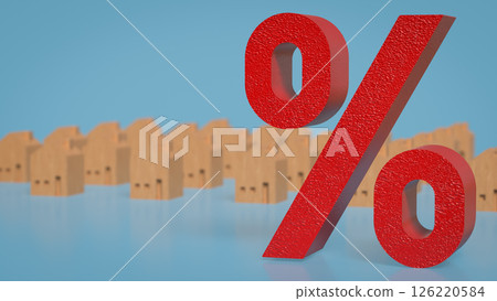 The Red Percent and wood house for Property concept 3d Rendering. 126220584