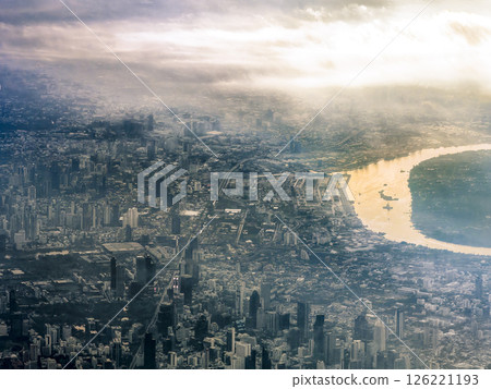 Bangkok city center & Chao Phraya River [Aerial view] Silom to Sukhumvit / Bangkok 126221193