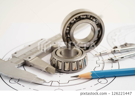 Engineering and precision tools with metal ball bering, mechanical industrial. Engineering and precision tools with metal ball bering, mechanical industrial. 126221447
