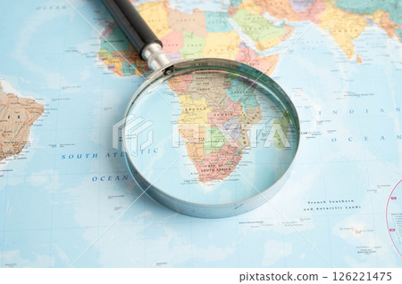 Bangkok, Thailand  May 15, 2022 Magnifying glass on world map. 126221475
