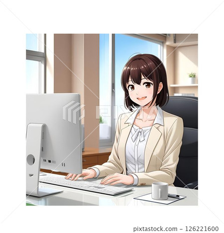 Woman working in an office AI anime style business scene illustration 126221600