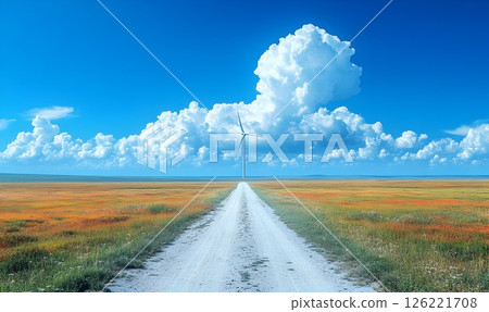 Wind Turbine on the Horizon, A Journey Through Renewable Energy Landscape Wind Turbine on the Horizon, A Journey Through Renewable Energy Landscape 126221708