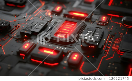 Futuristic Technology, Close-up of Glowing Circuit Board Components 126221745