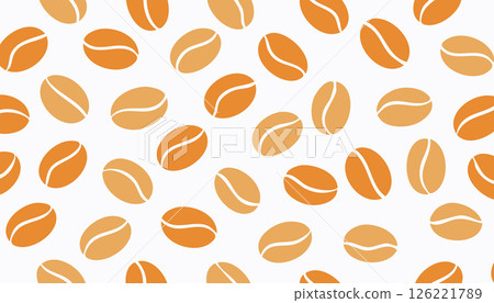 A soft and colorful flat pattern of coffee beans. Playful tone with repeat layout perfect for branding, wrapping, or cafe menu backgrounds. 126221789