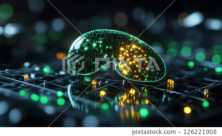 Conceptual generative ai representation of a kidney with glowing data points 126221908
