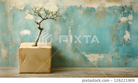 Resilience, A solitary sapling breaks through against a textured backdrop 126221909