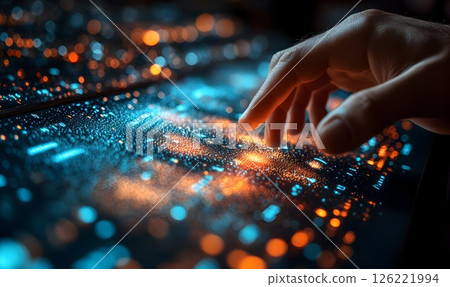 Navigating the Digital Frontier, A Hand Interacting with Future Technology Navigating the Digital Frontier, A Hand Interacting with Future Technology 126221994