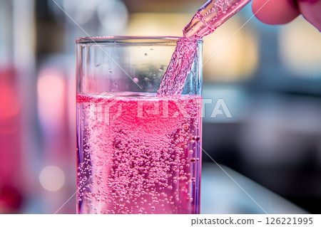 Pink elixir creation, a vibrant close-up of a scientific experiment Pink elixir creation, a vibrant close-up of a scientific experiment 126221995