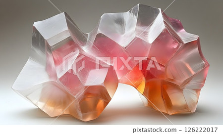 Iridescent Geometric Glass Sculpture with Warm Tones and Complex Facets Iridescent Geometric Glass Sculpture with Warm Tones and Complex Facets 126222017