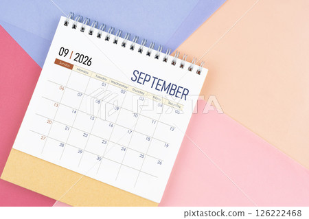 September 2026 month desk calendar on colorful background. September 2026 month desk calendar on colorful background. 126222468