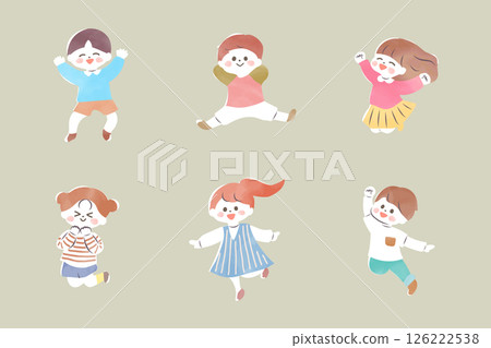 A set of illustrations of lively children in a Nordic watercolor style A set of illustrations of lively children in a Nordic watercolor style 126222538