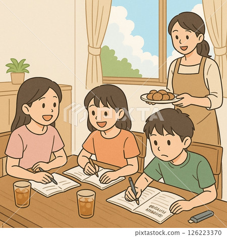 小學生正在做暑假作業 插畫 生成式人工智慧 126223370