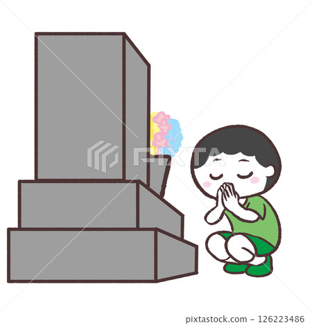 一個男孩去掃墓的插圖 126223486