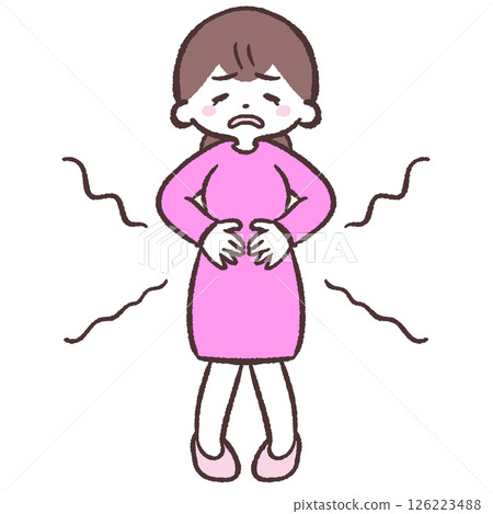 Illustration of a woman with a stomach ache 126223488
